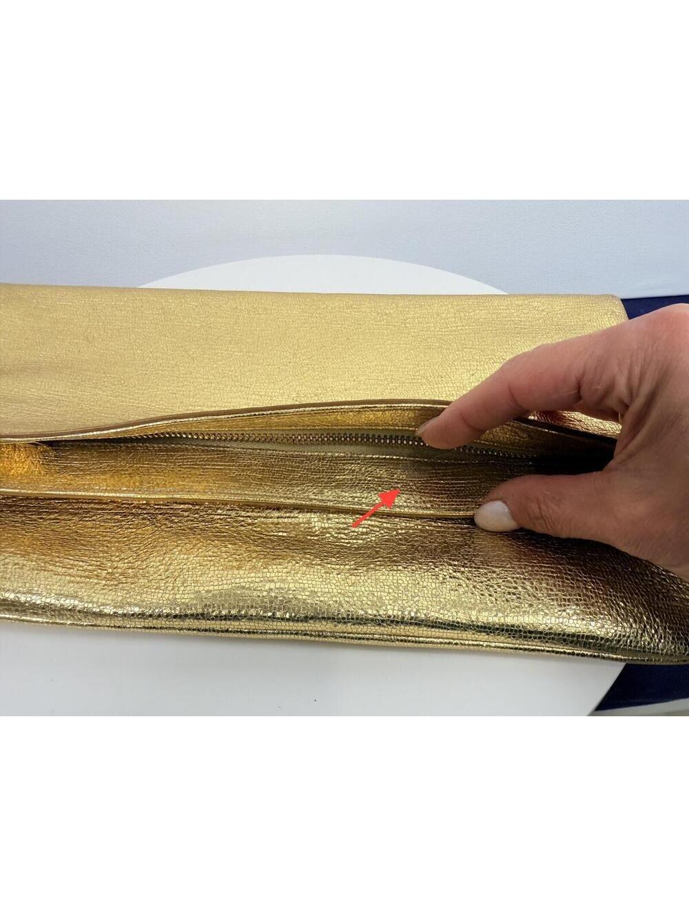 Saint Laurent Gold Metallic Leather Foldover Clutch Bag - Grained Calfskin - Picture 11 of 14